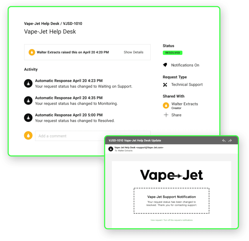 Vape-Jet HelpDesk Support Example